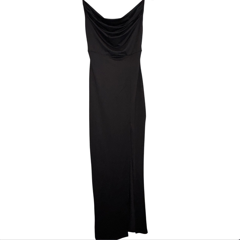 Fashion Nova Black Elegant Draped Front Evening Gown with Split Size Medium